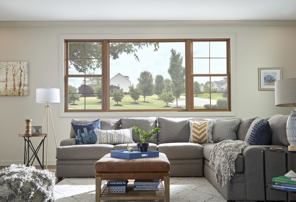 living room with replacement windows